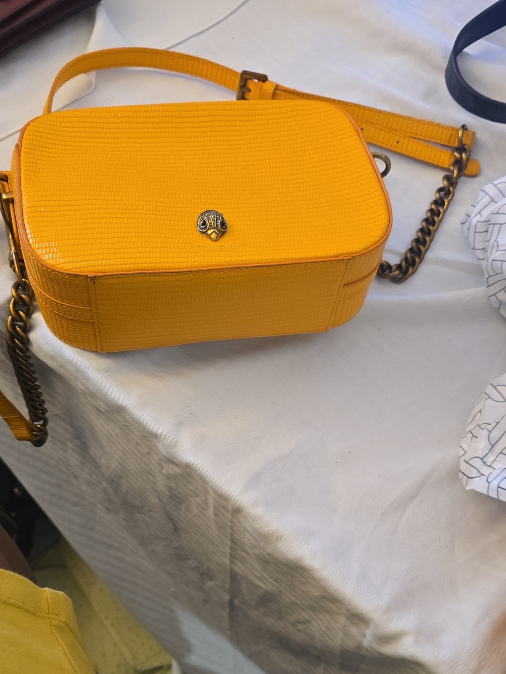 Kurt Geiger Yellow Textured Crossbody Bag with Chain Strap